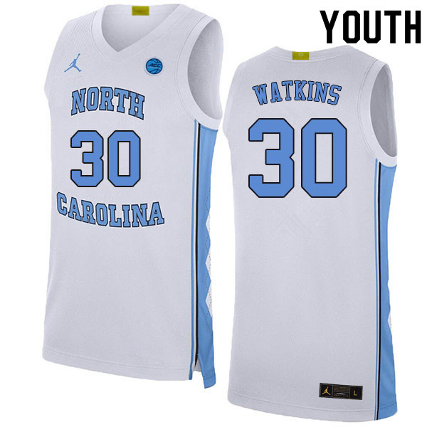 Youth #30 North Carolina Tar Heels College Basketball Jerseys Sale-White